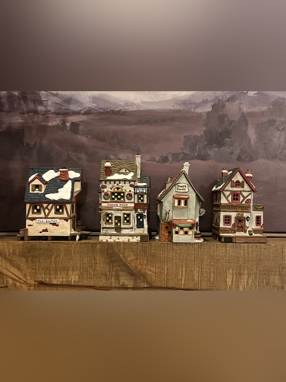 Vintage Pacific Rim Dickens Village Set of 4 Ceramic Christmas Houses